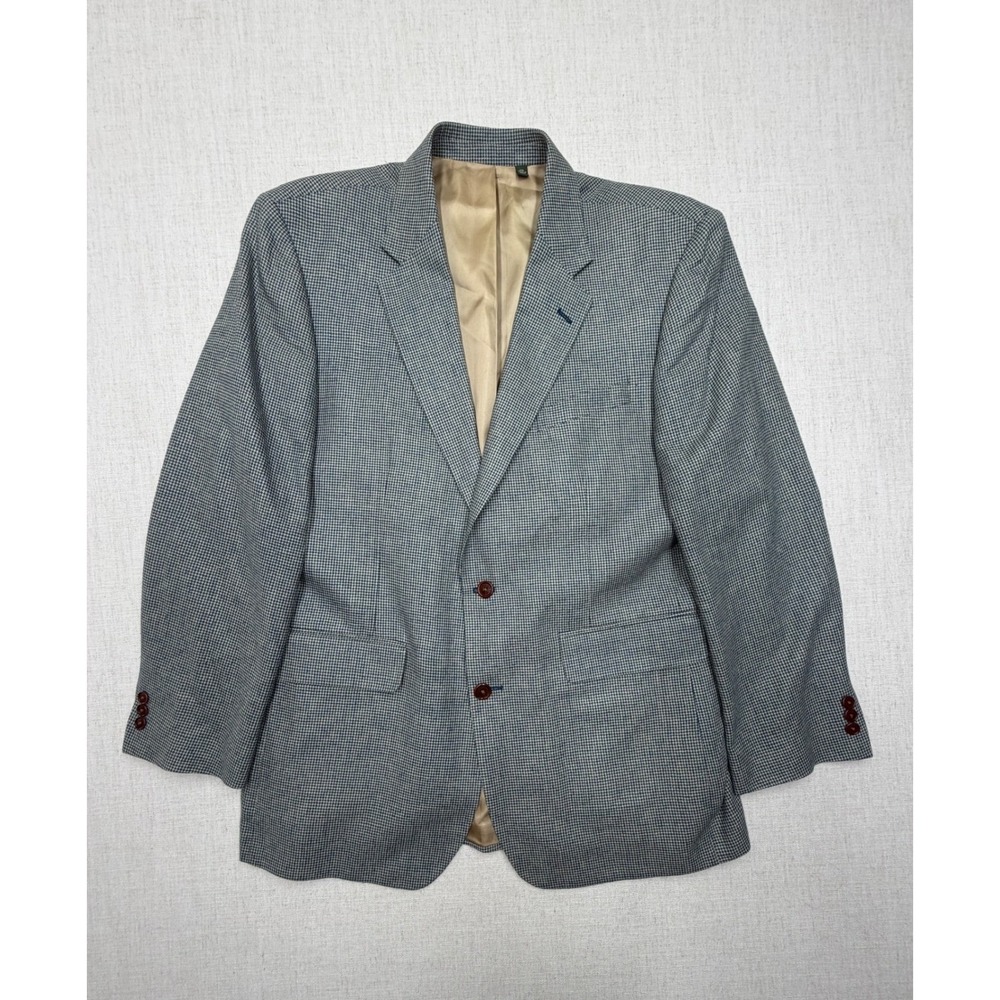 Orvis Mens 44R Blazer 100% Silk Houndstooth Blue Tan Sport Coat 2PKR